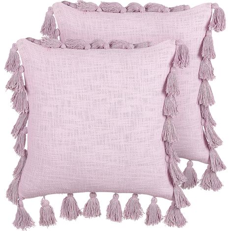 Conjunto de 2 cojines de algodón rosa 45 x 45 cm borlas accesorio boho Lynchis