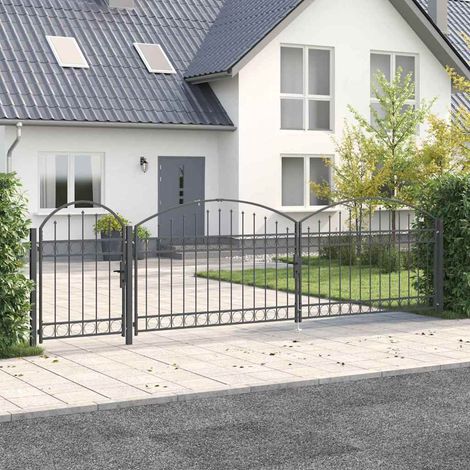 Gartentor mit gewölbtem Oberteil Assen Grau 500 x 100 cm Stahl