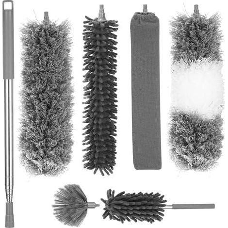 7 Pièces Plumeau Telescopique, Tete De Loup Telescopique Longueur Maximale 27-256 cm, Plumeau Lavable Microfibre, Plumeau Poussiere Telescopique pour Ventilateur de Plafond, Toile D'Ar (1/5)