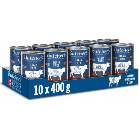 Cibo umido per cani Butchers al gusto manzo, 400 g x 10