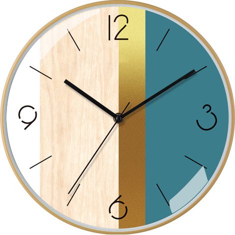 Horloge Murale Silencieuse - Cadran Avec Chiffres Arabes - Motif Bois et Bambou - Pour Salon Chambre Bureau - 1 Pièce (1/5)