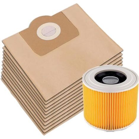 15 Staubsaugerbeutel 6.959-130.0 + 1 Filter für Kärcher WD3 WD3P MV3 MV3P Premium Staubsauger Ersatzteile für Kärcher und 6.414-552.0/64145520 (15 Staubsaugerbeutel und 1 Filter) (1/5)