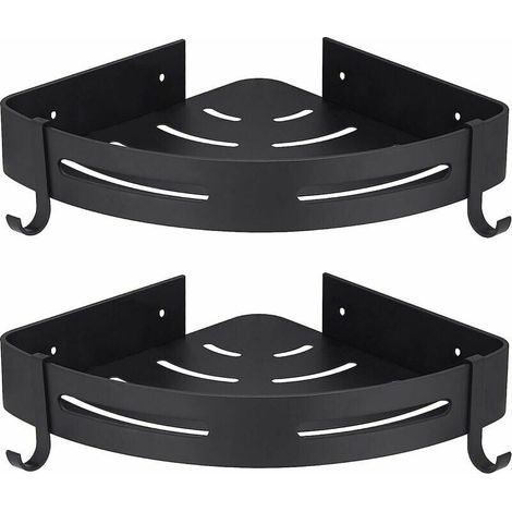 Etagére Douche d'angle Noir sans Perage Rangement Salle de Bain Douche Accessoire Salle de Bain Support Porte Savon Douche Aucun Antirouille en Aluminium Lot de 2 avec Crochets (1/4)
