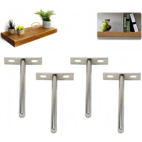 4 piezas, Soportes invisibles de madera en forma de T para estantes, Resistentes, Invisibles, Soportes, Niquelados, 71,512,5 cm (1/5)