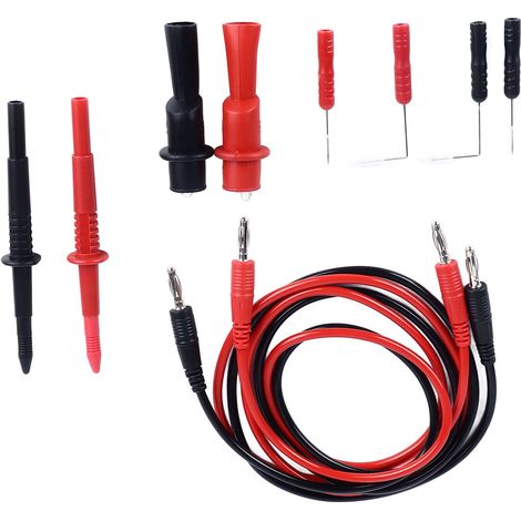 Jeu de 10 cordons de test pour multimètre universel noir et rouge avec sondes électriques de mesure (1/5)