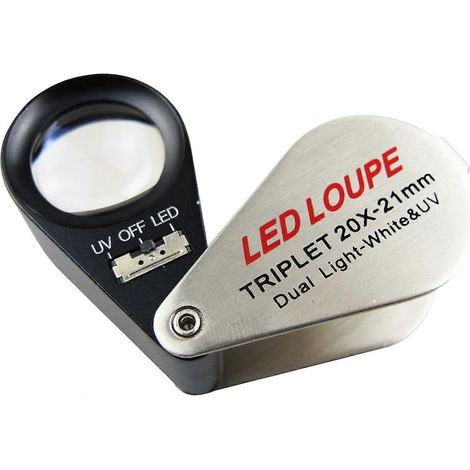 Loupe de bijoutier avec éclairage grossissement 20x, loupe pliante avec lumière LED et UV, loupe de montre pour diamants, bijoux, pièces de monnaie, timbres 21 mm (1/5)