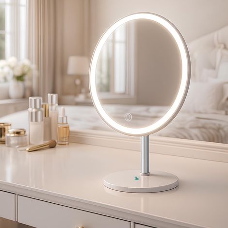Miroir de Maquillage LED avec lumière à intensité Variable, 3 Modes d’éclairage, Commandes tactiles, Rechargeable par USB-C, inclinable à 90°, Base Stable (1/5)