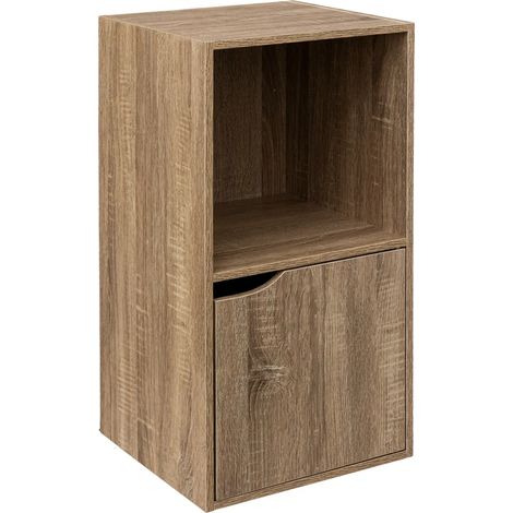 Pegane – Meuble de rangement MDF imitation bois chêne – Dimensions 34.4x32x67.6 cm – Niche et porte pour rangement optimisé (1/3)