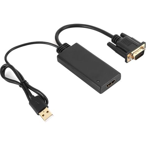 Convertisseur VGA vers HDMI Noir ABS avec Audio et Alimentation USB pour PC Ordinateur Portable DVD (1/5)
