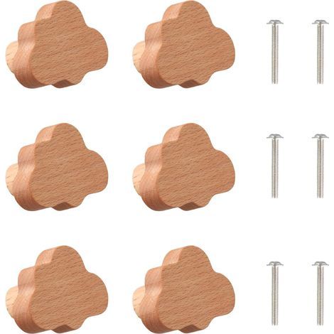 Boutons de Tiroir en Bois Massif pour Chambre d'Enfant - 6 Poignées avec Vis (1/5)