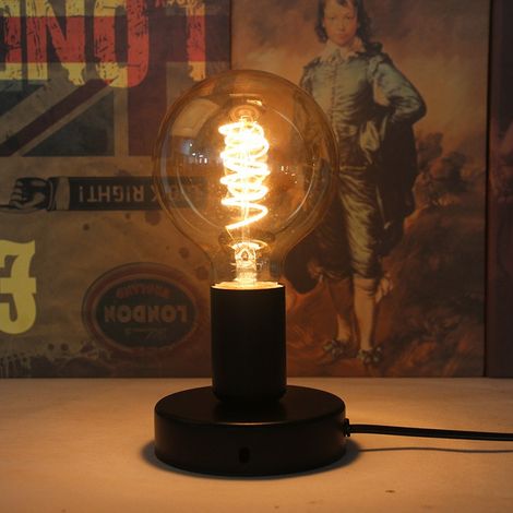 Lampe de chevet rétro avec interrupteur filaire, douille E27, lampe de bureau, lampe de chevet, lampe de lecture, noire. (1/5)