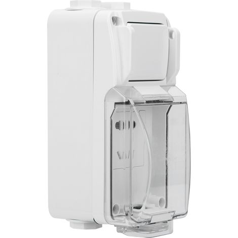 Prise murale extérieure 250V 3 trous étanche avec interrupteur, boîtier ABS sans perçage, sortie électrique imperméable pour jardin et terrasse (1/5)