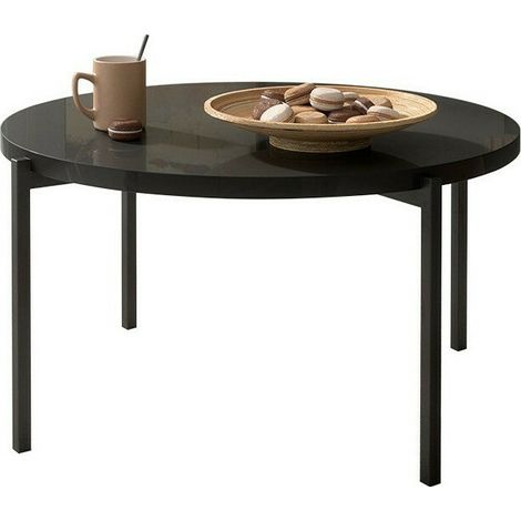 Mesa de centro Providence 176, Negro brillante + Negro, 43x0x0cm, Diámetro: 85, Aglomerado laminado, Redonda