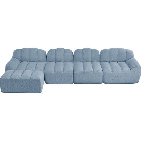 ELVMI Modulares Ecksofa 4-Sitzer mit Ottomane, ergonomischer Rückenlehne, aus strukturiertem Fleece, Blau (1/5)