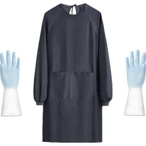 Tablier Femme Ménage Impérmeable Blouse Travail Femme avec Poches Tablier à Manches Longues pour Maison Jardin Livré avec une paire de gants (1/5)