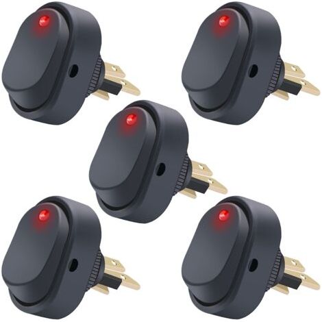 5er-Pack runde LED-Wippschalter 12V 30A SPST 3-polig EIN/AUS für Auto ASW-20D-BU, rot (1/5)