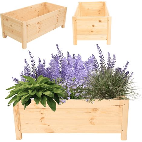 MODO24 Jardinière sur pieds bois pin, bac à fleurs jardin/balcon/terrasse, pour fleurs & herbes, 31x80x40 cm, naturel (brut) (1/5)