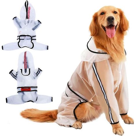 Imperméable transparent pour chien Wekity, imperméable avec capuche, avec bandes réfléchissantes et ouvertures pour la laisse (1/3)