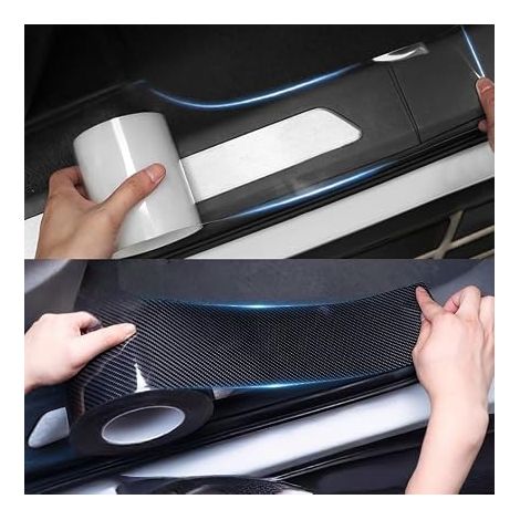 Car Door Sill Guard Strips, Carbon Fiber Door Sill Protector Strip, Universal Anti-Scratch Film for Car/SUV/Truck (Black 5CM5M) (1/5)