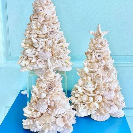 Weihnachtsbäume aus Muscheln, Weihnachtsbaumschmuck, Festtagsartikel, Weihnachtsbäume aus Kunstharz (1/5)