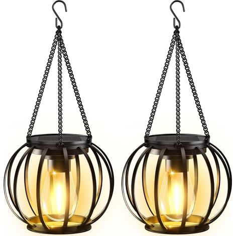 Lampe Solaire Exterieur Jardin, 2 Pièces Métal Lanterne Solaire Exterieur avec Ampoule LED,Étanche Decoration Jardin Exterieur (1/5)