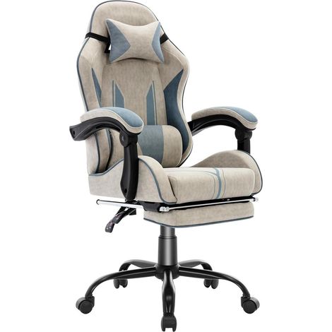 Gaming Stuhl Fußstütze Kopfstütze Lendenkissen Technikstoff Gray New (1/5)