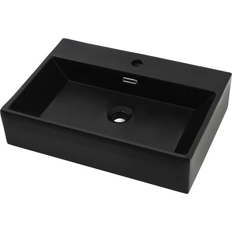 Lavabo vasque à poser Luxueux, avec trou de robinet Bac à laver, en céramique Noir 76x42,5x14,5 cm OIB9883E (1/5)