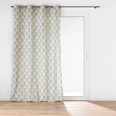 Rideau à œillets 140 x 240 cm – Polycoton imprimé métallisé – Modèle Maho Sauge (1/4)