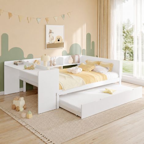 Letto matrimoniale 140x200 cm in legno bianco, salvaspazio per camera, senza materasso FloraGrace (1/5)