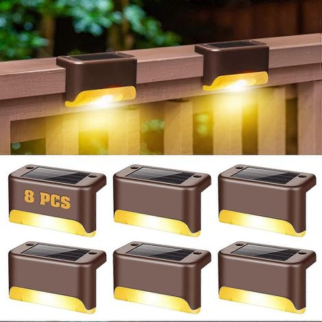 Lampes solaires d'extérieur pour terrasse, lot de 8 lampes solaires pour poteaux de clôture, lampes solaires pour marches (1/5)
