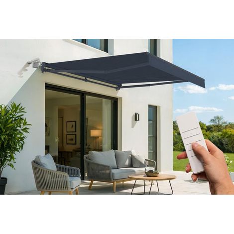 Store banne semi-coffre motorisé FAZZIO 3x2,5m - Toile premium 320g/m² Gris (1/5)