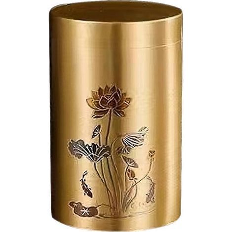 Boîte à thé en laiton délicat, récipient hermétique pour le rangement du thé, boîte à thé portable en métal-8.2X5CM-Golden (1/2)