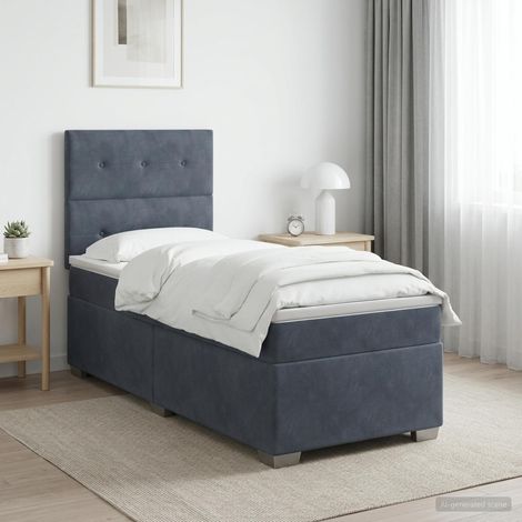 vidaXL Letto box spring con materasso Grigio Scuro Singolo Velluto (1/5)