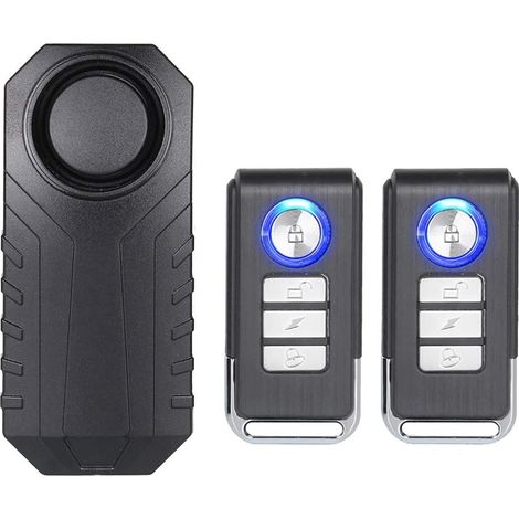 Drahtloser Fahrrad- und Motorrad-Alarm, wasserdichter Diebstahlschutz-Sensor-Alarm mit 113 dB superlautem Ton, 7 Empfindlichkeitsstufen (2 Fernbedienungen im Lieferumfang enthalten)