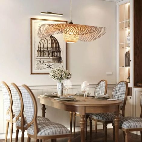 Lustre suspension en bambou tissé à la main Ø55 cm – Style chinois, luminaire décoratif pour salle à manger, restaurant ou intérieur (1/5)
