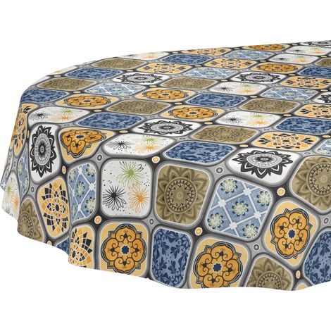 Nappe en Toile cirée Lavable, Facile d'entretien, imperméable, Effet Lotus, pour Table de Jardin, Ovale, 220 x 140 cm, Bord coupé (1/5)