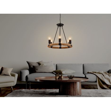 LED Kronleuchter 6-flammig mit Hanfseil Ring Ø50cm (1/5)