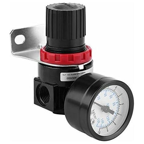 Luftdruckregler, AR2000 G1/4 luftbetriebener Kompressor mit Manometer, 1/4 Ventil, verstellbares Luftdruckmessgerät aus Aluminiumlegierung mit Halterung