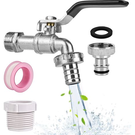 Robinet de jardin 1/2" en laiton résistant à la corrosion et au gel avec 2 connecteurs de tuyau, 1 ruban d'étanchéité à rouleaux, robinet d'arrêt anti-goutte, robinet d'eau (1/5)