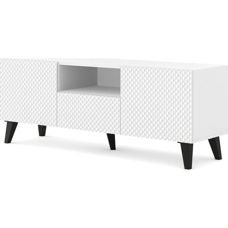 Mobile TV Ravenna C 150 cm 2D1S Bianco Lucido, Piedi Neri