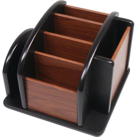 Organizador giratorio de madera para control remoto de TV con 6 compartimentos, caja giratoria para control remoto, almacenamiento de control remoto de escritorio para gafas y tabletas.