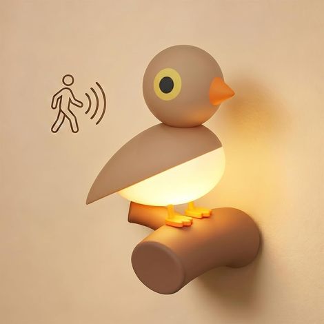 Lampe de table, veilleuse en forme d'oiseau avec détecteur de mouvement, lumière d'ambiance magnétique, petite lampe de table (marron) (1/5)