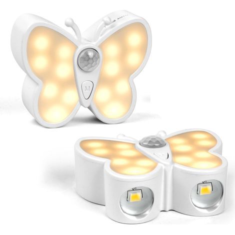 Veilleuse LED Détecteur de Mouvement, 2pcs Lampe Papillons Rechargeable USB, Magnétique Sans Fil, 3 Couleur & Réglage Luminosité, Éclairage Intérieur (1/5)