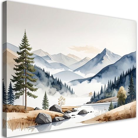 Quadro su tela, Paesaggio di montagna natura alberi beige, 30x20 (1/5)