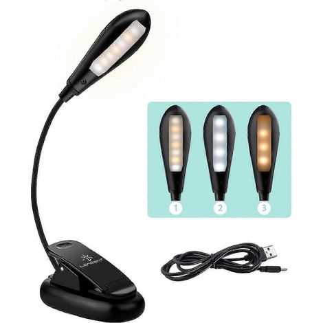 Lampe de lecture rechargeable, 9 modes de luminosité, 7 LED, lampe à pince Pinza flexible et portable pour liseuse, idéale pour la nuit, les voyages et le travail. (1/5)