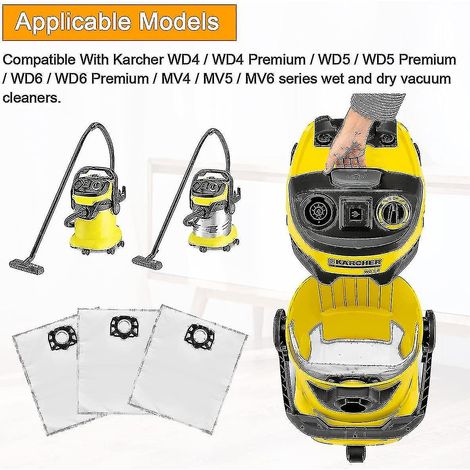 Ersatzfilterbeutel für Kärcher WD4/WD5/WD6/MV4/MV5/MV6 Staubsauger (12er-Pack) – Staubsaugerzubehör – AquaForge (1/4)