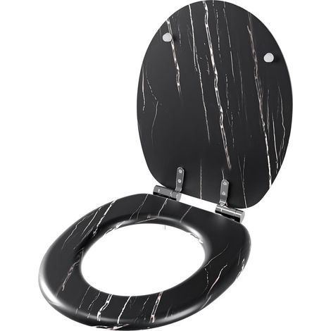 Abattant WC, Siège de Toilette MDF, MEEJEE Lunette WC Universelleen bois Forme O, Frein Chute,Montage Inférieur Facile-Motif en Marbre (1/5)