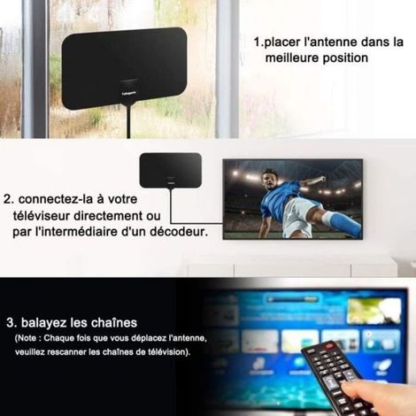 Antenne TV Intérieur TNT HD Puissante - ABURNUDREY - Amplificateur de Signal 25 dBi - Portée 60 Miles (1/4)