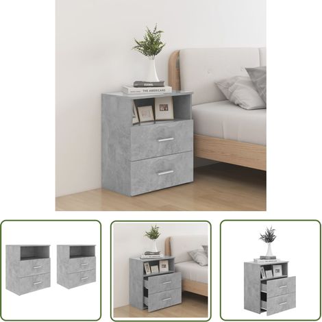 The Living Store Nachttische 2 Stk. Betongrau 50x32x60cm - Beton Tisch - Nachttisch Grau - Wohnzimmer Dekoration - Schubladenschränk - Kommode (1/5)