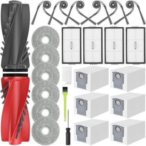Zubehörset für Roborock Saros 10R / Qrevo CurvX/Curv 2 Pro: 2 Hauptbürsten, 6 Staubbeutel, 6 Wischmopps, 4 Filter, 6 Seitenbürsten
